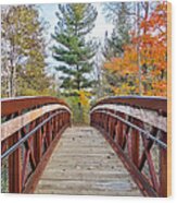 Foot Bridge In Fall Wood Print