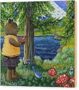 Forest Friends At The Lake Wood Print