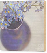 Forget Me Nots In Blue Vase Wood Print