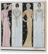 Four Women In Designer Evening Gowns Wood Print