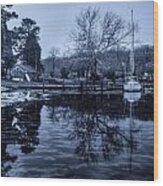 Frozen Sailboat And Cloudy Ice Wood Print