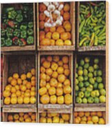 Fruits And Vegetables In Open-air Market Wood Print