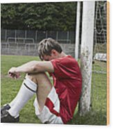 Frustrated Soccer Player On Field Wood Print