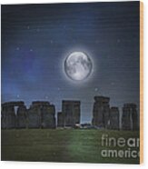 Full Moon Over Stonehenge Wood Print