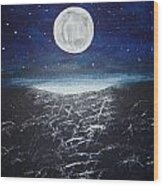 Full Moon Over The Water Wood Print