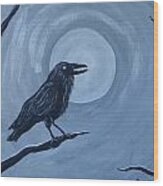 Full Moon Raven Wood Print