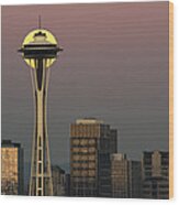 Fullmoon And Space Needle Wood Print