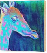 Funky Blue Giraffe Smile Wood Print