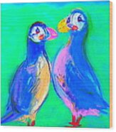 Funky Puffins Gossip Session Wood Print