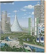 Futuristic Eco City, Conceptual Image Wood Print