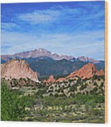 Garden Of The Gods With Pikes Peak Wood Print