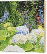 Garden With White Lavender Hydrangeas And Bluebells Wood Print