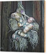 Garlic Hanging To Dry Wood Print