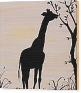 Giraffe Silhouette Painting By Carolyn Bennett Wood Print