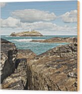Godrevy Lighthouse In Cornwall, England Wood Print