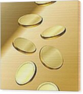 Gold Coins Wood Print