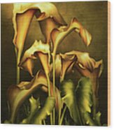 Golden Lilies By Night Wood Print