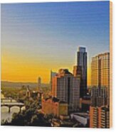 Golden Sunset In Austin Texas Wood Print