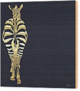 Golden Zebra On Charcoal Black Wood Print