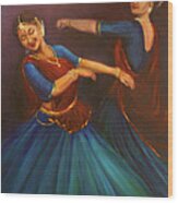 Gopis Dancing To The Flute Of Krishna Wood Print