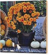 Gourds And Marigolds Wood Print