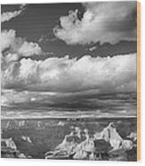 Grand Canyon Mather Point In Black  And White Wood Print