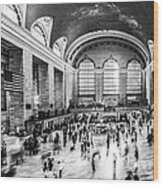 Grand Central Station -pano Bw Wood Print