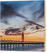 Grand Haven Lighthouse Light Show Wood Print