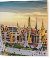 Grand Palace And Wat Phra Keaw At Sunset Wood Print