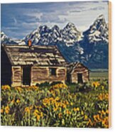 Grand Tetons Cabin Wood Print