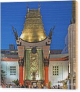 Grauman's Chinese Theater Night Lights Wood Print