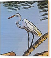 Great Egret Fishing Abstract Wood Print
