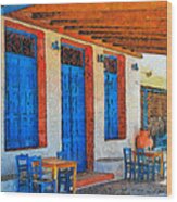 Greek Cafe Wood Print