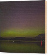 Green Aurora At Harrison Hot Springs Wood Print