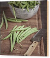 Green Beans In White Wood Bowl Wood Print
