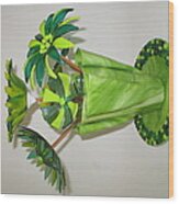 Green Flowers Wood Print