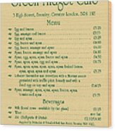 Green Midget Cafe Menu Parchment Wood Print