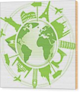 Green Travel Symbol Wood Print