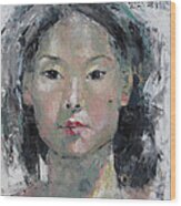 Grey Hair - Self Portrait Under The Ceiling Light Wood Print