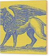 Griffin Historic Engraving Blue on Yellow Wood Print
