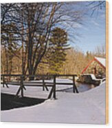 Grist Mill Stream At Christmas - Greeting Card Wood Print