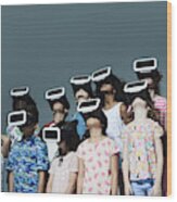 Group Of Children Wearing Virtual Reality Headsets Wood Print