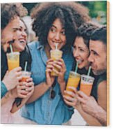 Group Of Friends Drinking Smoothies Wood Print