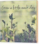 Grow A Little Each Day Inspirational Green Shoots And Leaves Wood Print