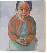 Guatemalan Girl With Folded Hands Wood Print