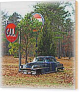 Gulf Station Old Chrysler Wood Print