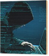 Hacker Attacking Internet Wood Print