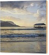 Hanalei Pier Sunset Wood Print