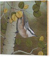 Hanging Around-red Breasted Nuthatch Wood Print