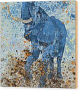 Happy Blue Elephant Wood Print